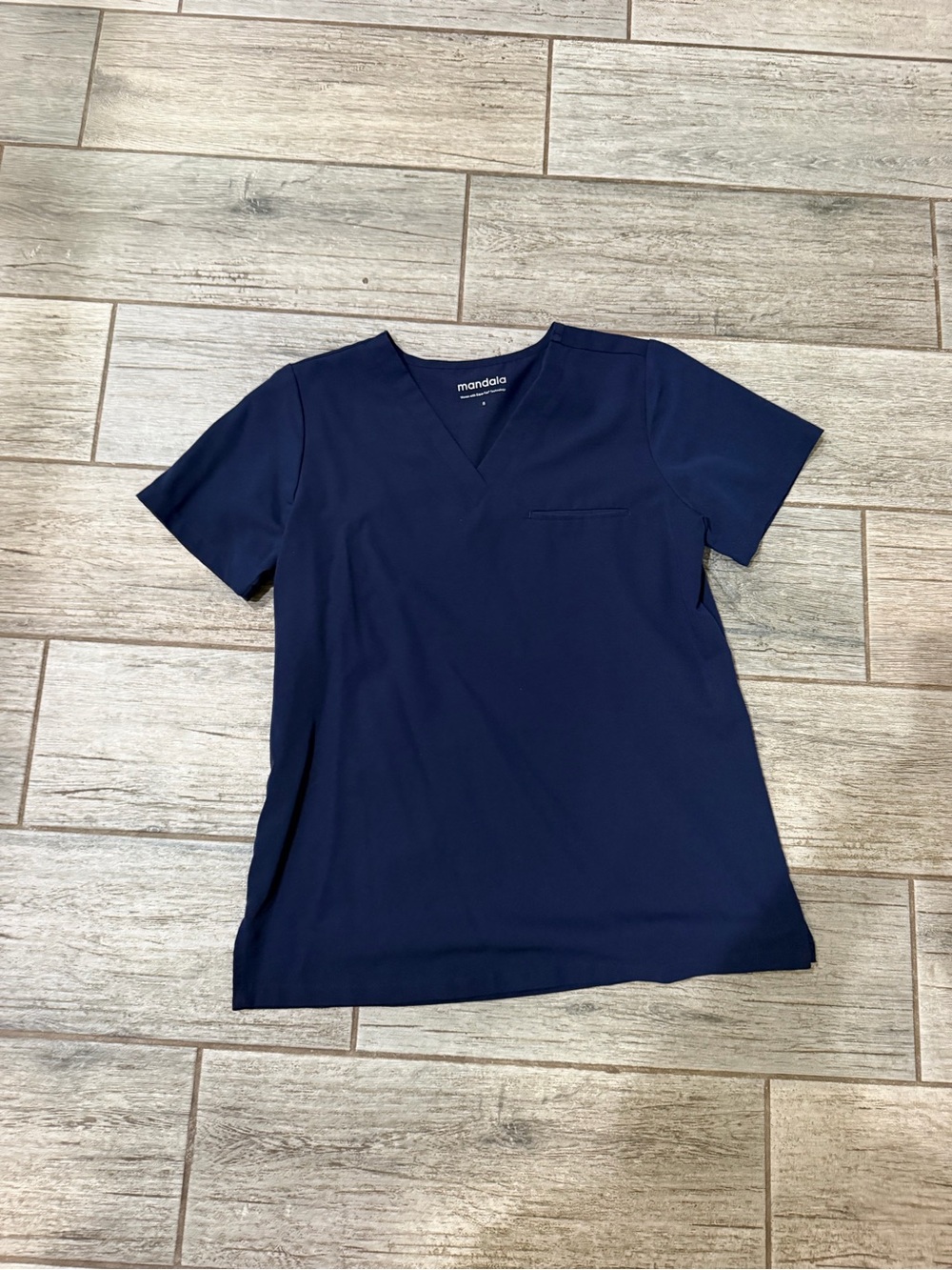 Women's Navy V-Neck Scrub Top- Mandala Size Small